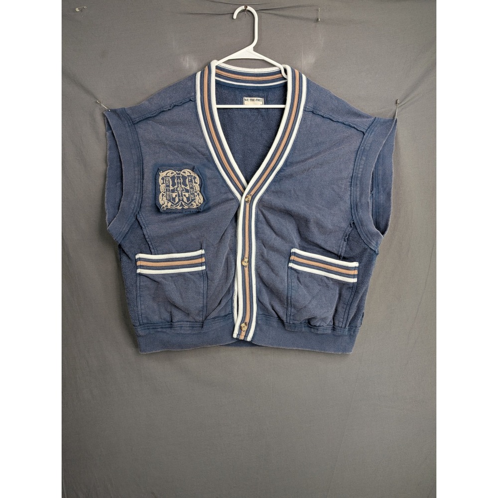 We The Free Free People Blue Varsity Cardigan Vest OB1486772